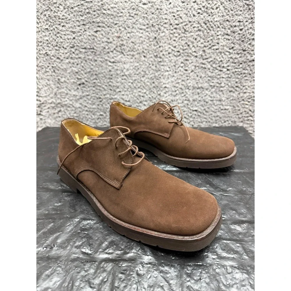 Parachoc France Suede Square Toe Lace Up Derby Shoes Brown Mens Size 44 EU